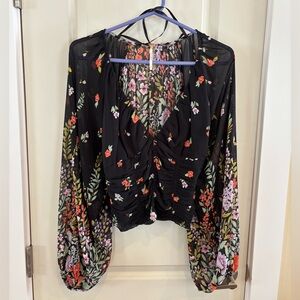 Free People Black Floral Blouse